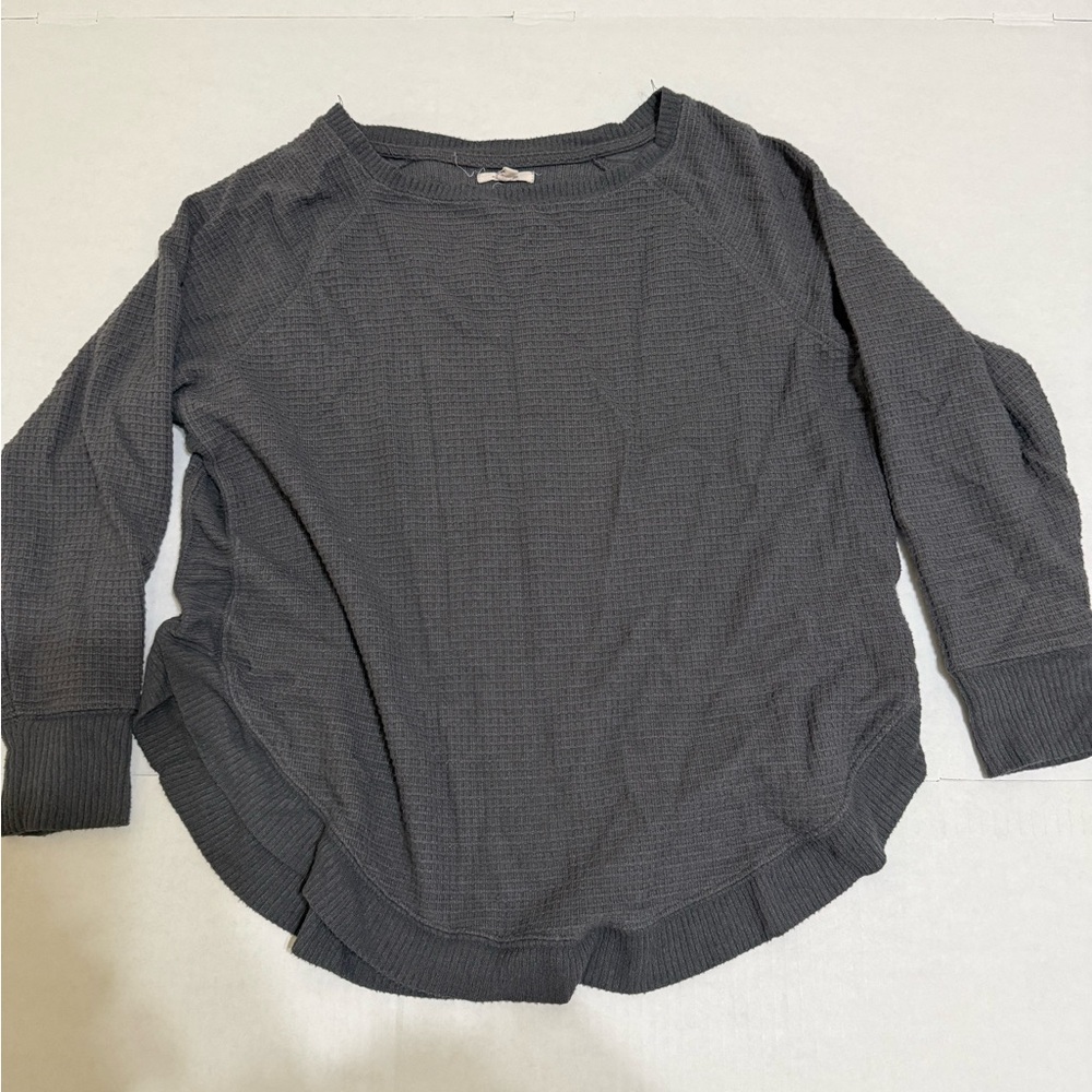 Maurices Charcoal Waffle Knit Long Sleeve Top